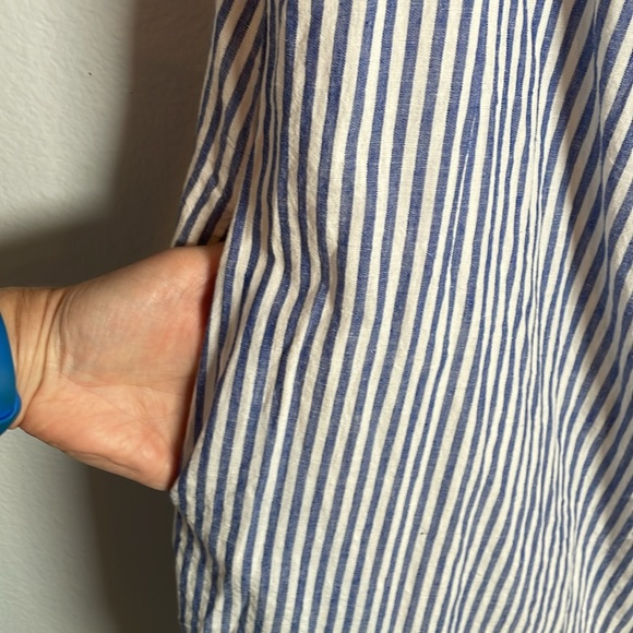 Boden blue & white striped Pom Pom linen blend tunic dress w/pockets size 14 - Picture 3 of 9